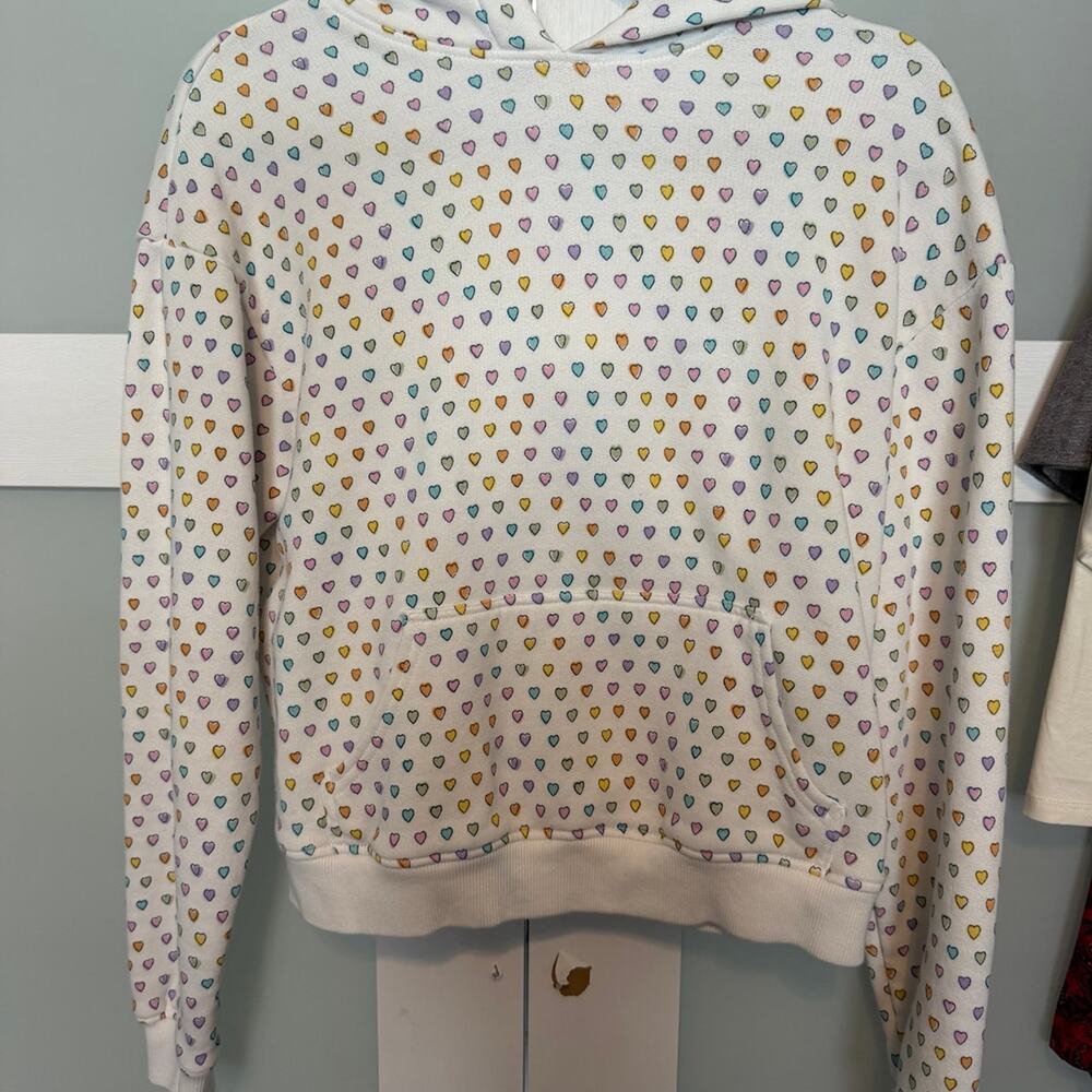 Roller Rabbit Women’s Small White Multicolor Heart Print Pullover Hoodie